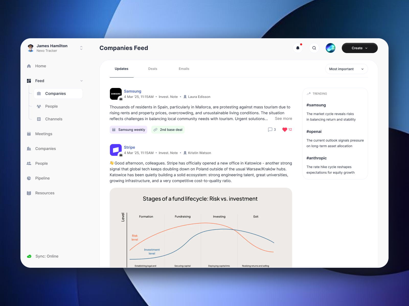 NexoBall - Companies Feed dashboard