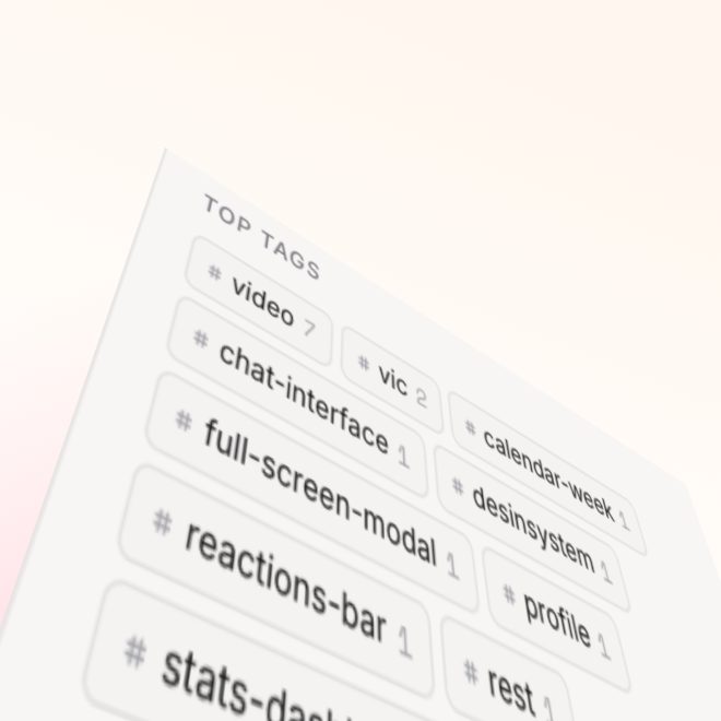 Tilted TOP TAGS panel with tag pills