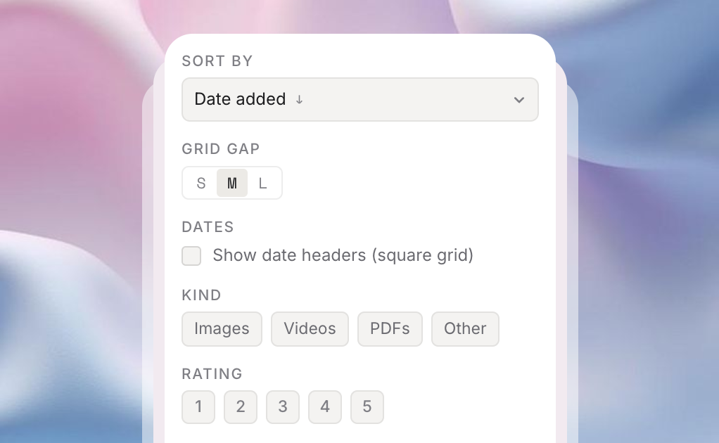 DIIVO board views - masonry, uniform grid and size slider